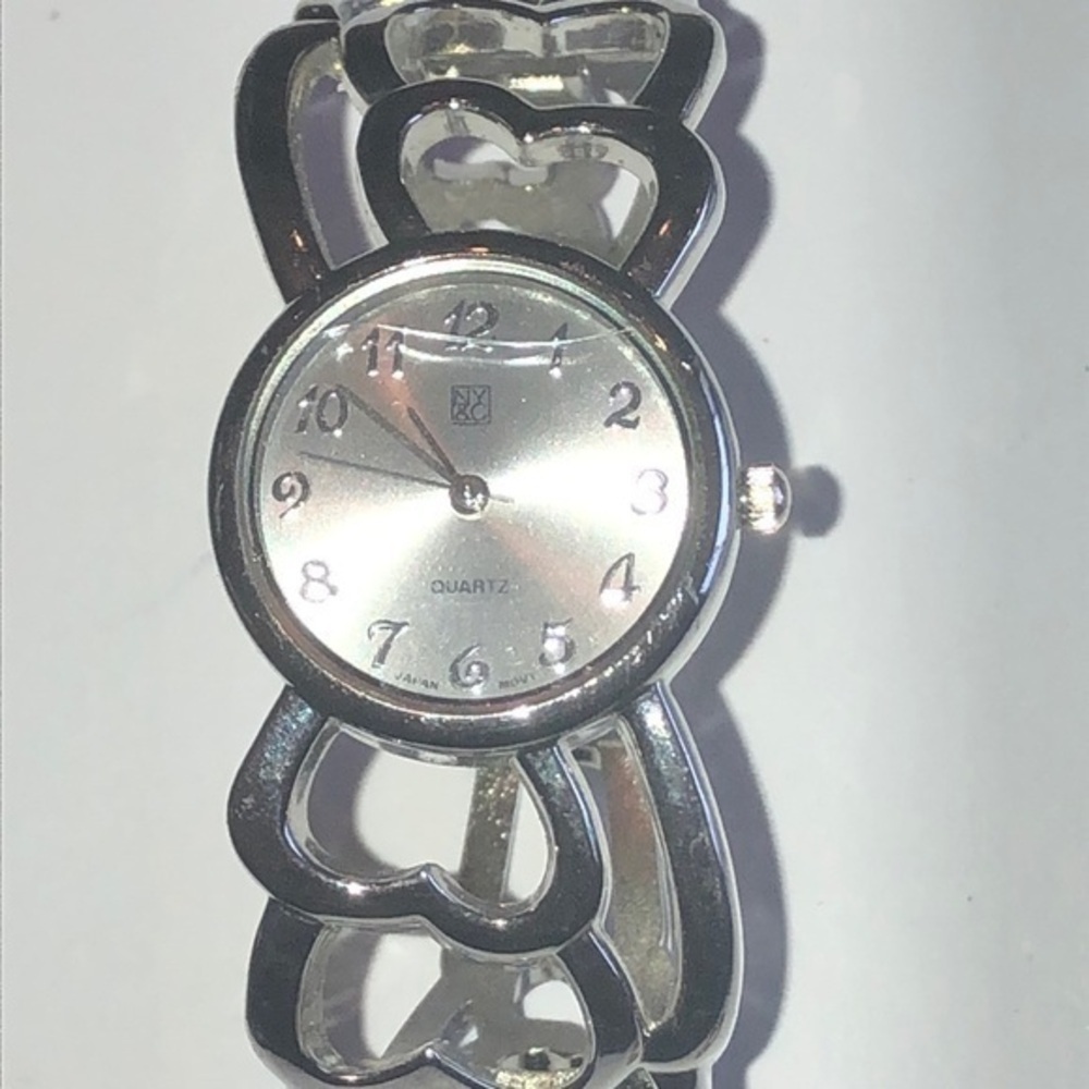 NY & Co. Silver Tone Cutout Cuff Band Watch Wristwatch NEW BATTERY
